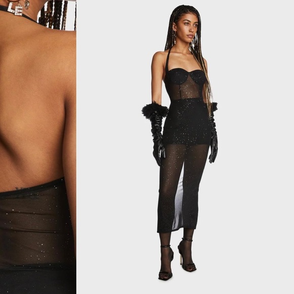 SOLD🛑 nwt Turn to Twilight Black Glitter Sheer Maxi Dress size Medium - Picture 5 of 5